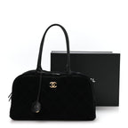 Suede Calfskin Large Perfect Bowling Bag Black