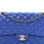 Iridescent Caviar Quilted Medium Double Flap Blue