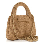 Braided Raffia Nano Kelly Flap Bag Dark Beige