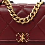 Lambskin Quilted Chanel 19 Wallet On Chain WOC Burgundy