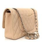 Caviar Quilted Medium Double Flap Beige