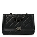 Lambskin Quilted Boy Wallet On Chain WOC Black