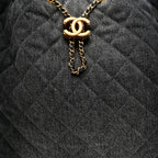 Washed Denim Quilted Large Chanel 25 Handbag Black
