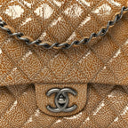 Crinkled Patent Quilted Medium Double Flap Beige