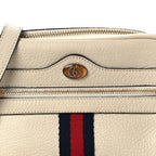 Textured Dollar Calfskin Web Mini Ophidia Shoulder Bag Mystic White