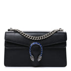 Dollar Calfskin Enamel Small Dionysus Shoulder Bag Black Electric Blue