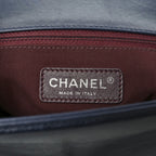Glazed Calfskin Quilted New Medium Boy Chained Flap Navy