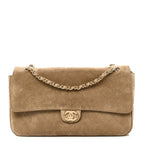 Suede Calfskin Small Souplissimo Maxi Flap Dark Beige