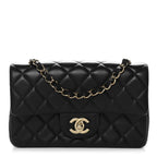 Lambskin Quilted Mini Rectangular Flap Black