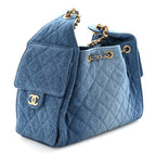 Washed Denim Quilted Small Chanel 25 Handbag Blue