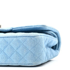 Denim Quilted Medium Double Flap Light Blue