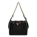 Braided Raffia Calfskin Small Chanel 25 Handbag Black White