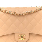 Caviar Quilted Jumbo Double Flap Beige