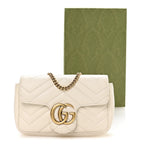Calfskin Matelasse Super Mini GG Marmont Shoulder Bag White