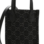 Denim Cuoio Harness GG Monogram Mini Ophidia Tote Bag Black Medium Grey