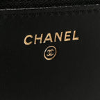 Lambskin Quilted Trendy CC Wallet On Chain WOC Black