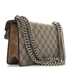 GG Supreme Monogram Suede Crystal Small Dionysus Shoulder Bag Beige Ebony Taupe