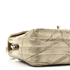 Patent Metallic Crumpled Calfskin Chevron Quilted Mini Square Flap Gold