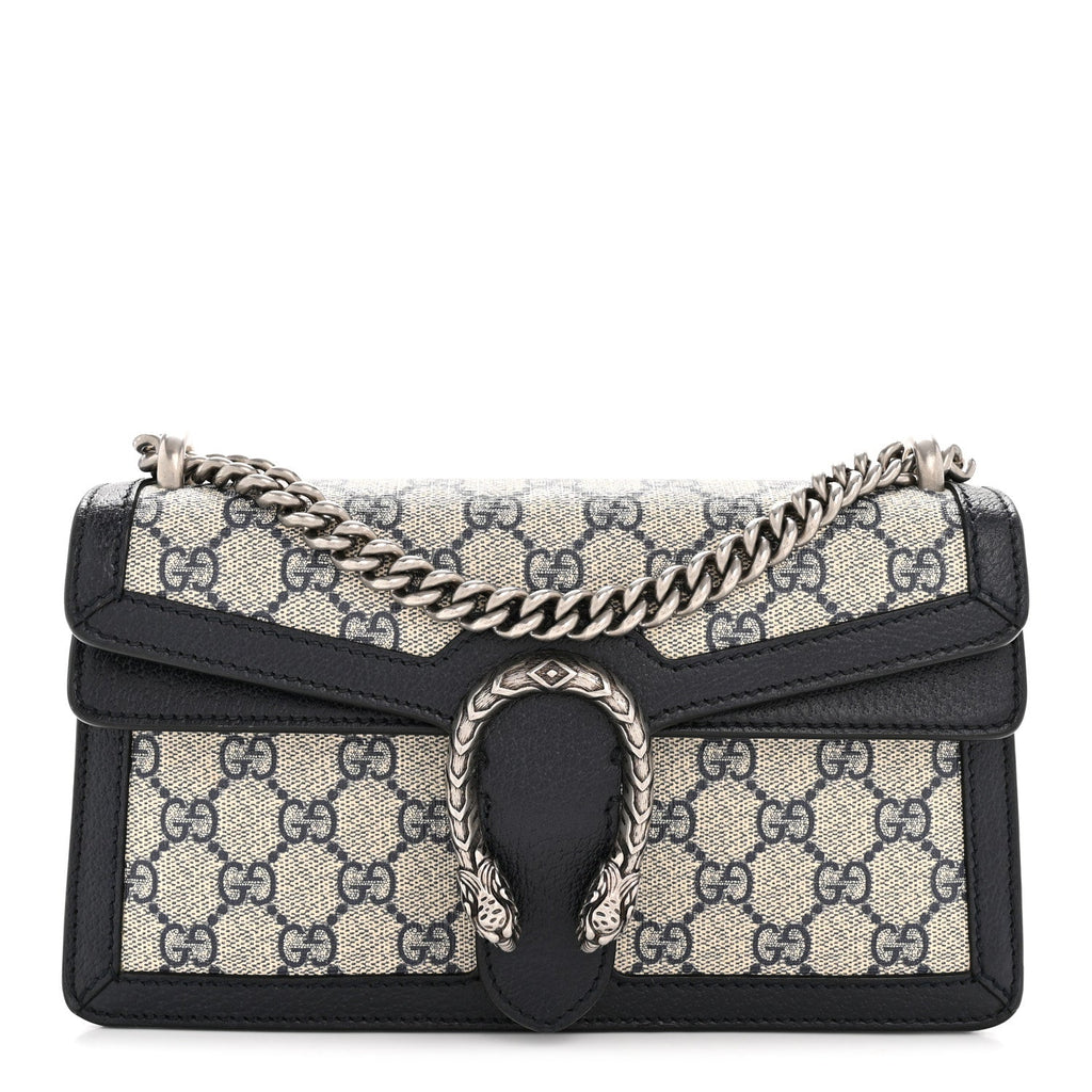 GG Supreme Monogram Textured Dollar Calfskin Small Rectangular Dionysus Shoulder Bag Beige Blue