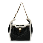 Crumpled Sheepskin Shearling Quilted Small Chanel 25 Handbag Black White