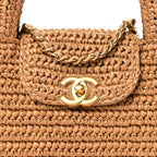 Braided Raffia Nano Kelly Flap Bag Dark Beige