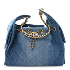 Washed Denim Quilted Small Chanel 25 Handbag Blue