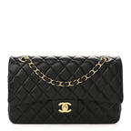 Lambskin Quilted Medium Double Flap Black
