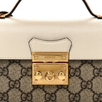 GG Supreme Monogram New Sakai Calfskin Mini Padlock Top Handle Shoulder Bag Beige Ebony Mystic White Sun Oil