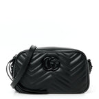 Calfskin Matelasse Monochrome Small GG Marmont Chain Shoulder Bag Black