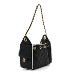 Braided Raffia Calfskin Quilted Mini Chanel 25 Handbag Black White
