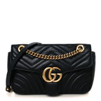 Calfskin Matelasse Small GG Marmont Shoulder Bag Black