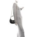 Calfskin Matelasse Chevron Mini GG Marmont Half Moon Hobo Black