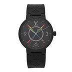 Stainless Steel Rubber 39mm Tambour Slim Rainbow Quartz Watch Black