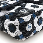 Satin Sequin Embellished Flower Mini Rectangular Flap Black White Blue