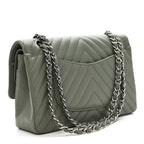 Caviar Chevron Quilted Medium Double Flap  Green