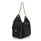 Braided Raffia Calfskin Small Chanel 25 Handbag Black White
