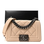 Calfskin Double Stitch Small Boy Flap Beige