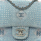 Denim Strass Evening Flap Bag Blue