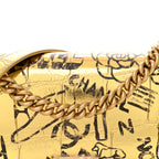 Metallic Calfskin Crocodile Embossed Graffiti Medium Cocodile Boy Flap Gold