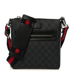 GG Supreme Monogram Web Small Flat Messenger Bag Black Grey