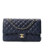 Caviar Quilted Medium Double Flap Navy