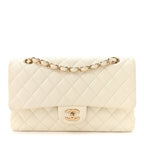 Caviar Quilted Medium Double Flap White