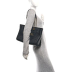 Straw Raffia Calfskin Chain Small Deauville Tote Black
