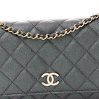 Iridescent Caviar Quilted Wallet On Chain WOC Green
