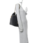 Washed Denim Quilted Medium Chanel 25 Handbag Black