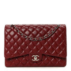 Caviar Quilted Maxi Double Flap Dark Red