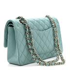 Caviar Quilted Medium Double Flap Light Blue