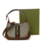 GG Supreme Monogram Azalea Calfskin Web Small Jackie 1961 Hobo Beige Ebony Brown Sugar