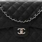 Caviar Quilted Jumbo Double Flap Black