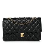 Lambskin Quilted Medium Double Flap Black